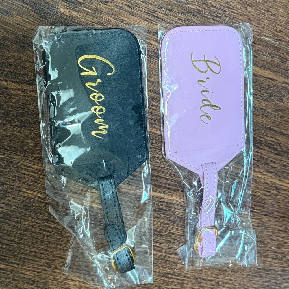 Black and Pink Bride & Groom Luggage Tags